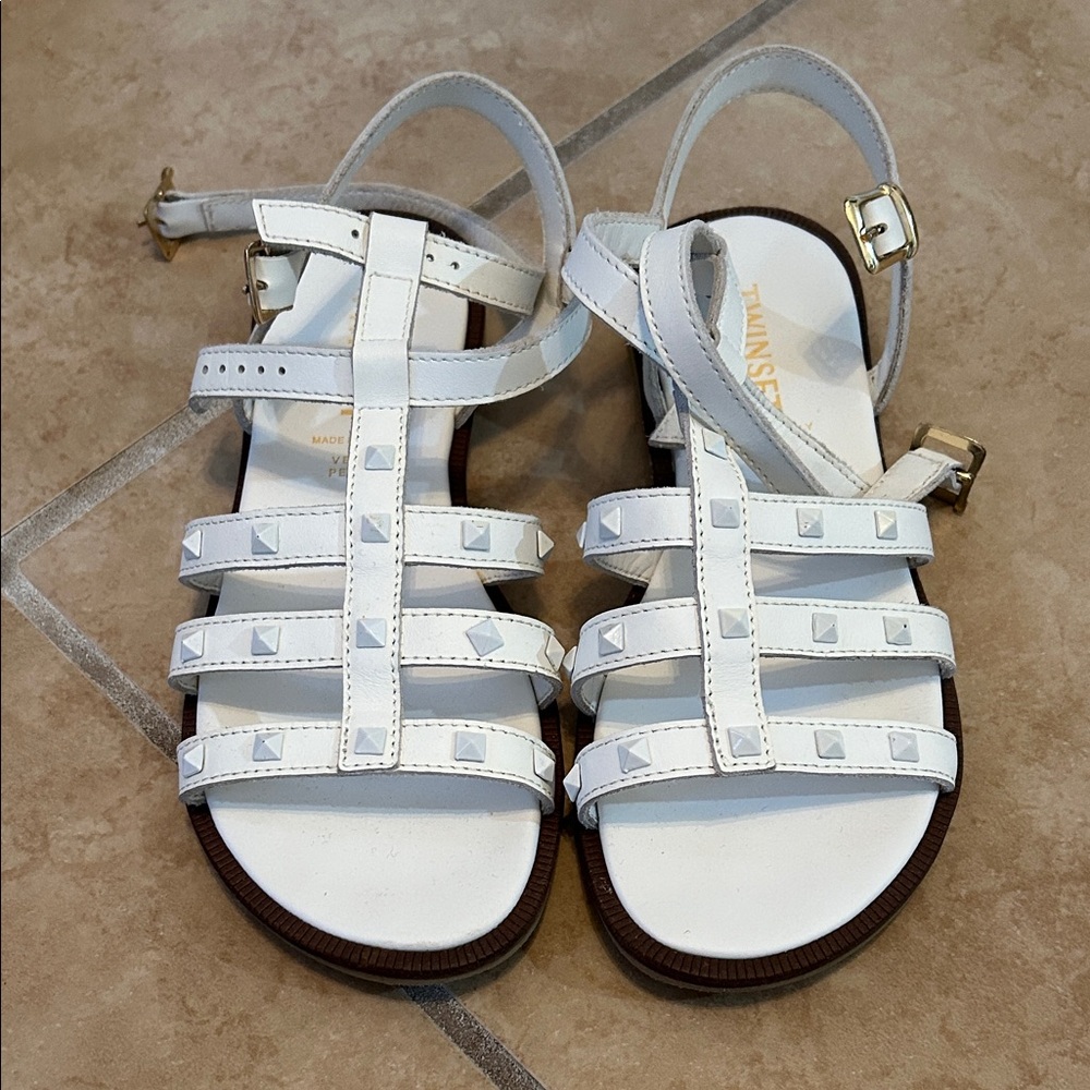 Girls White Strappy Sandals with Studs